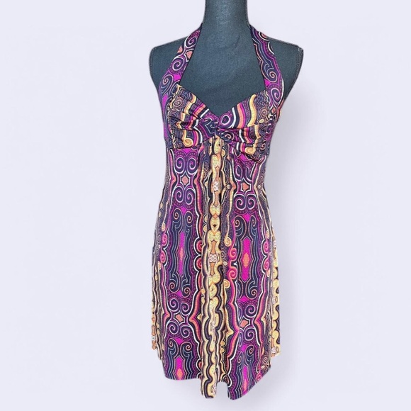 Laundry By Shelli Segal Halter Tropical Mini Dress Y2K Size 2 - Picture 1 of 7